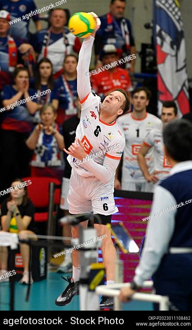 Martti Juhkami of Vary in action during the men's Volleyball Champions League, 5th round, group D, match VK Karlovarsko - Grupa Azoty Kedzierzyn - Kozle