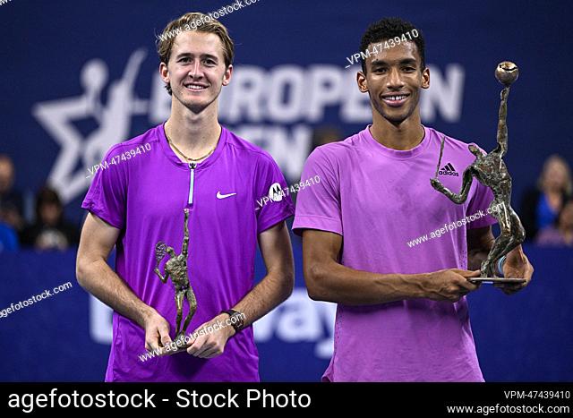 American Sebastian Korda and Canadian Felix Auger-Aliassime pictured after the men's singles final match between Canadian Auger-Aliassime and American Corda