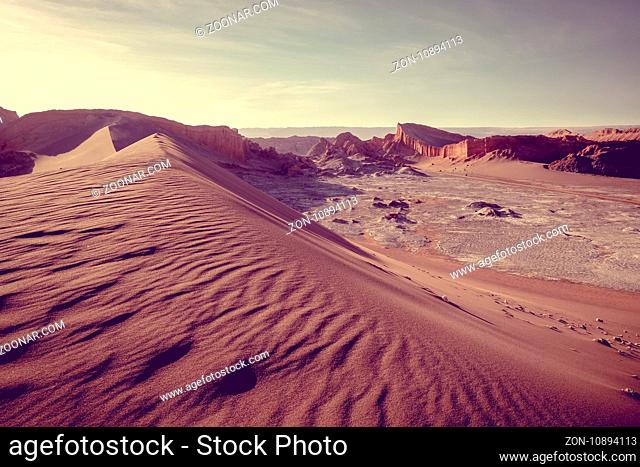 Sand dunes landscape in Valle de la Luna, San Pedro de Atacama, Chile