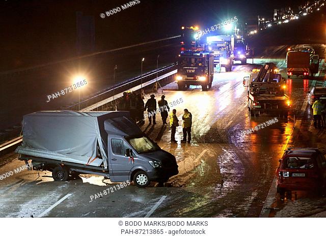 Police and ambulance forces stand on the A1 motorway between Bargteheide and Bad Oldesloe, Germany, 14 January 2017. During a multiple collision on the A1...