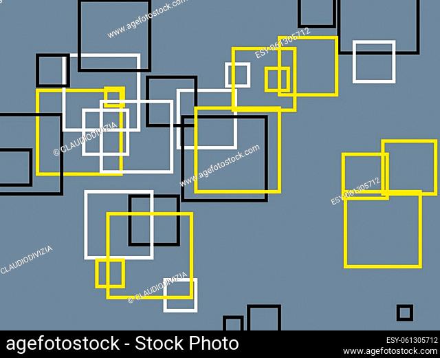 Abstract minimalist white grey yellow illustration with squares and slate gray background