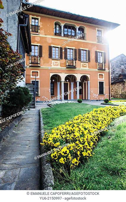 Gardens overlooking Lake, Town Hall, village of Orta, Lake Orta, Piedmont, Italy