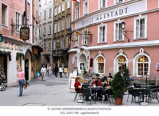 Judengasse street in the old town of Salzburg, Austria