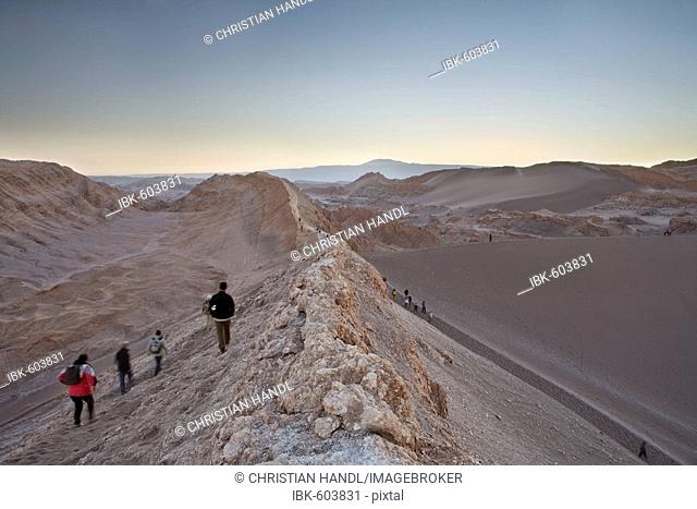 Sand dune in the Valle de Luna (Moon Valley) at sunset, San Pedro de Atacama, Región de Antofagasta, Chile, South America