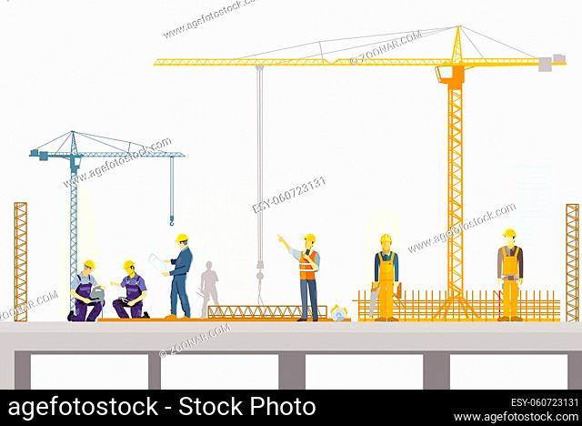 Betonbauer und Hochbauer auf der Baustelle, Illustration