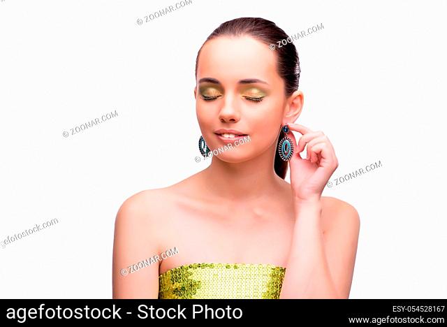 Beautiful woman with jewellery isolated on white