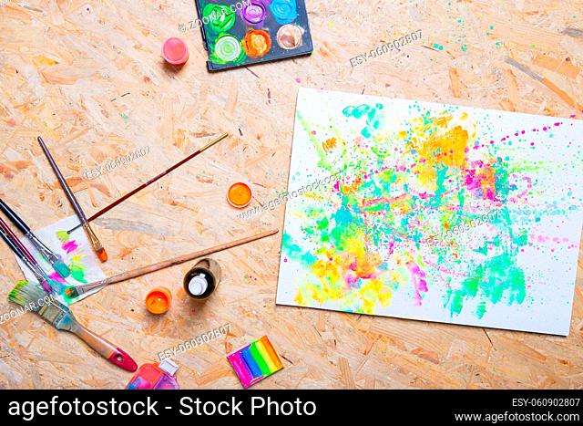 Colorful bright still life with artistic elements and tools