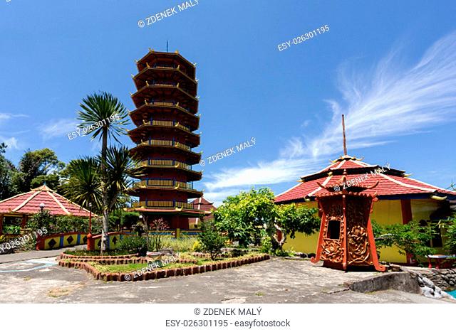 Beautiful Pagoda Ekayana, famous tourist place tourist near Tomohon on the Village Kaskasken, North Sulawesi Utara, Indonesia