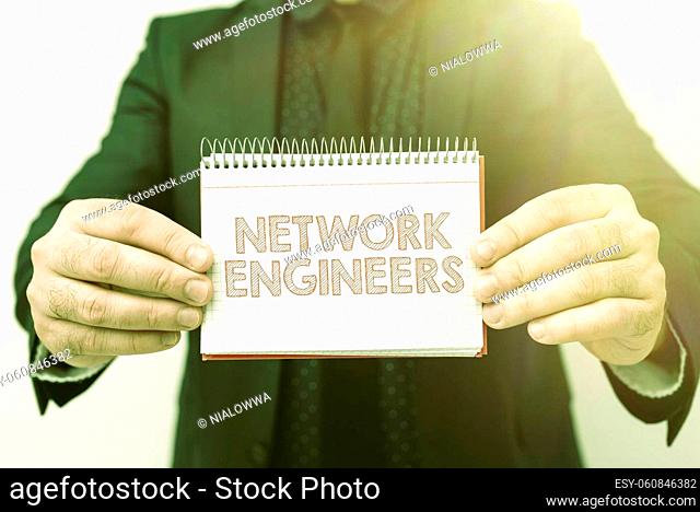Writing displaying text Network Engineers, Business idea Technology professional Skilled in computer system Presenting New Plans And Ideas Demonstrating...