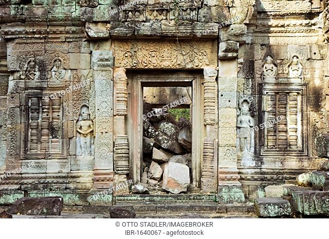 Stone carvings at the Preah Khan Temple, Temples of Angkor, Siem Reap, Cambodia, Indochina, Southeast Asia