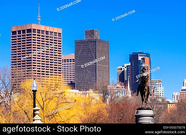 George Washington Statue sculpture monument in Boston Common Park between in Boston downtown crossing and Boston back bay district in Massachusetts of New...