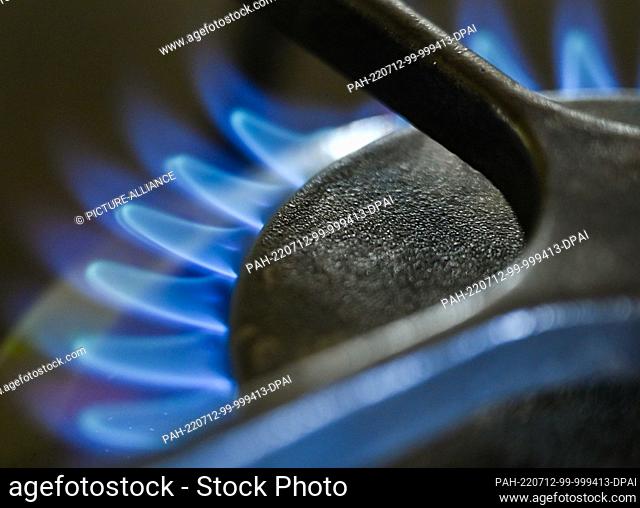 FILED - 11 July 2022, Brandenburg, Petersdorf: A gas flame on a hob on a gas stove in a kitchen. Photo: Patrick Pleul/dpa