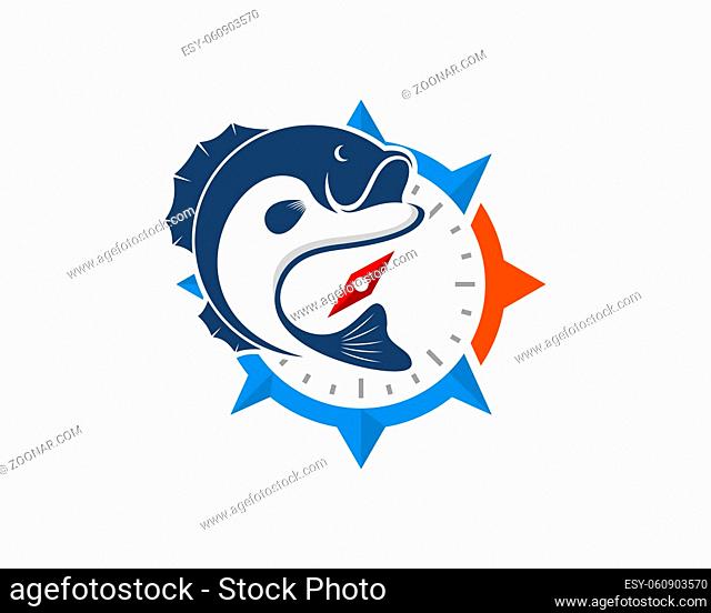 Nautical compass with flying fish inside