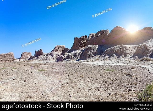 ruins of fortress Ayaz Kala (?Ice Fortress?) ancient Khorezm, in the Kyzylkum desert in Uzbekistan