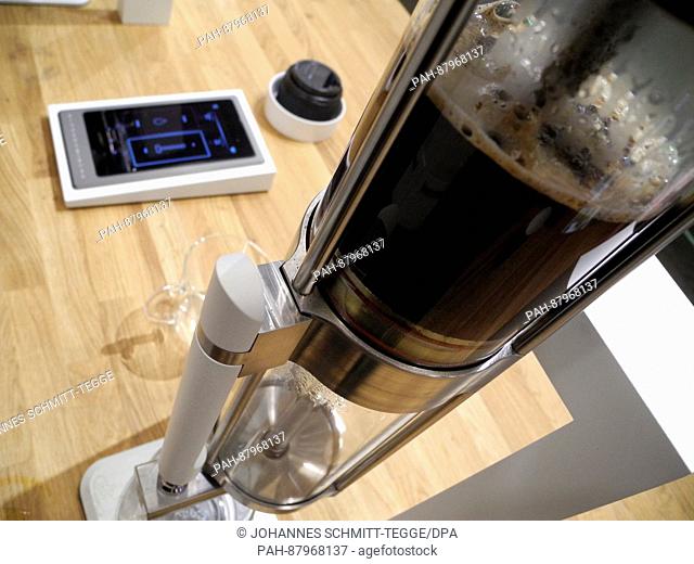 A coffee machine designed by Thomas Perez, CEO of the 'Extraction Lab', photographed at his cafe in Brooklyn in New York, US, 8 February 2017