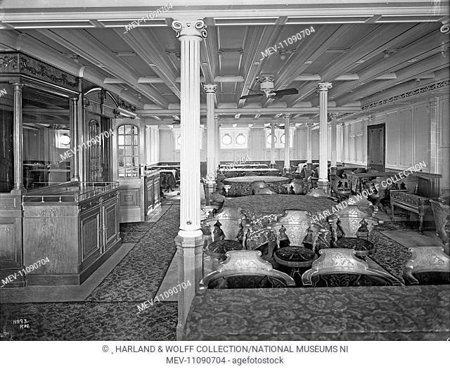 First class dining saloon. Ship No: 392. Name: Pericles. Type: Passenger Ship. Tonnage: 10924. Launch: 21 December 1907. Delivery: 4 June 1908