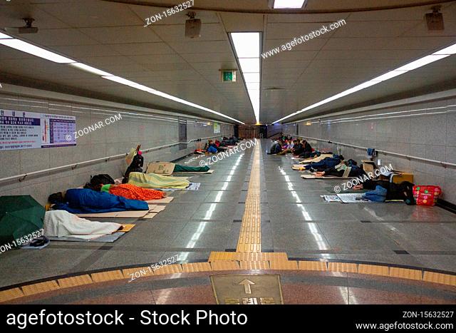 Seoul/South Korea-18.10.2016:The homeless people sleeping inside the subway