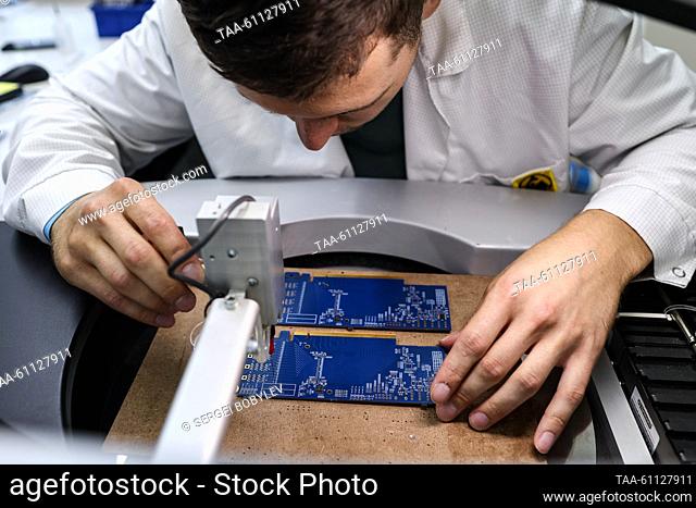 RUSSIA, MOSCOW - AUGUST 17, 2023: A man at work in the product start-up and debugging department of the Russian IT company Delta Computers