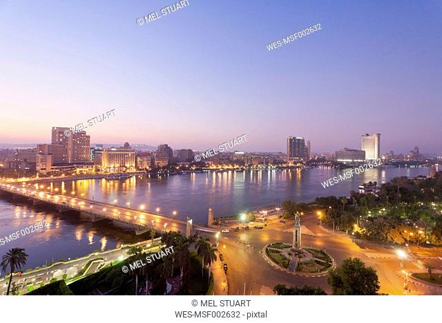 Egypt, Cairo, View of bridge with River Nile