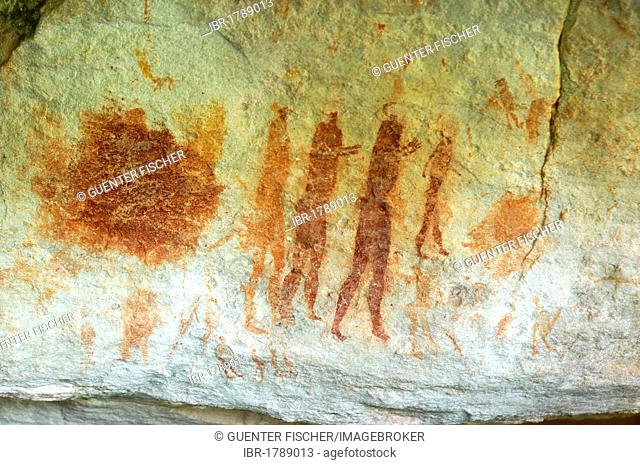 Dance group, prehistoric rock drawings of the Bushmen on the Sevilla Rock Art Trail near Clanwilliam, Cederberg Mountains, Western Cape Province, South Africa