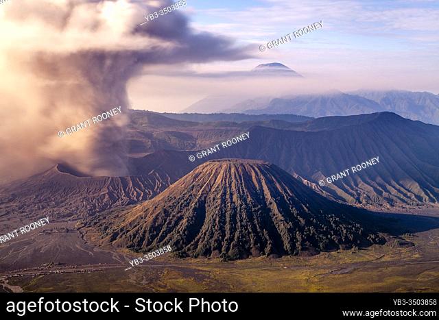An Elevated View Of Mount Bromo, Mount Batok and The Bromo Tengger Semeru National Park, Java, Indonesia