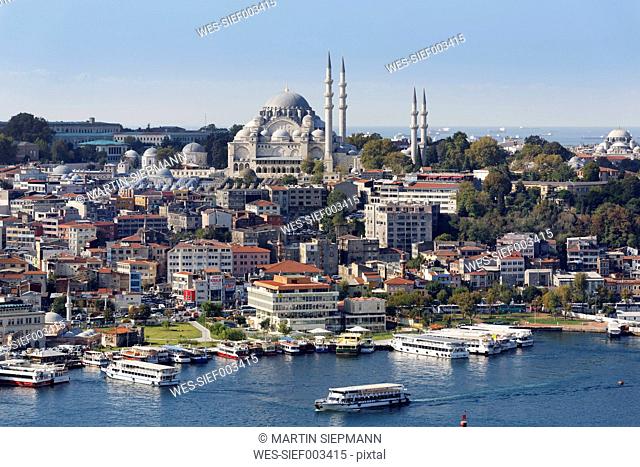 Turkey, Istanbul, View from Galata Tower and Suleymaniye Mosque