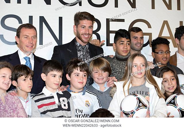 Real Madrid player Sergio Ramos gives presents to less fortunate children during Real Madrid's Christmas campaign 'No child without a gift' Featuring: Sergio...