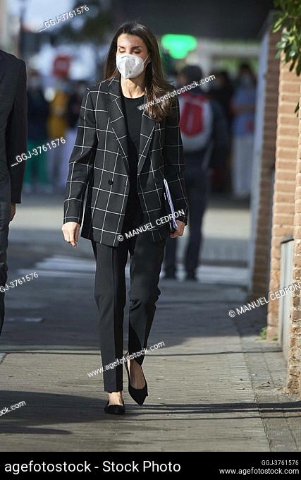 Queen Letizia of Spain attends a Meeting with the Board of FEDER at FEDER Offices on January 27, 2021 in Madrid, Spain