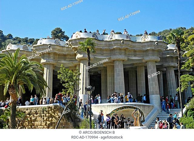 Columned hall, Parc Guell, park of Antonio Gaudi, Barcelona, Catalonia, Spain, Parc Güell