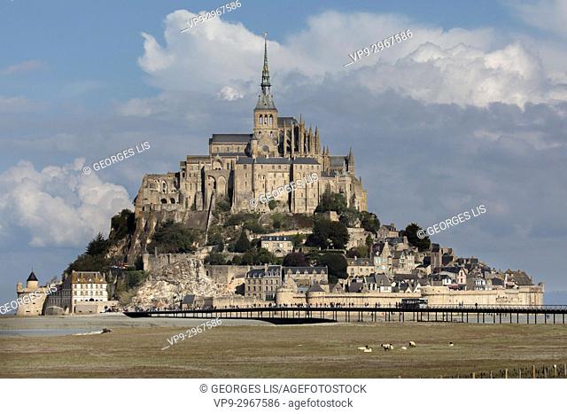 Mont Saint Michel landscape and summer sky. Normandy, France