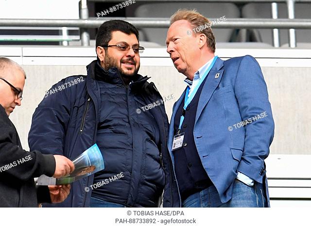 Munich's President Peter Cassalette (r) and investor Hasan Ismaik from Jordan, photographed during the German Bundesliga seconds match between TSV 1860 Munich...