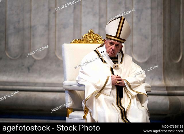 Pope Francis celebrates Mass on Easter Sunday in the Vatican Basilica without faithful due to the coronavirus pandemic (Covid-19)
