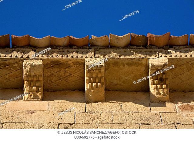 Architectural detail, Romanesque chapel of San Frutos in Hoces del Duratón Natural Park. Segovia province, Castilla-Leon, Spain