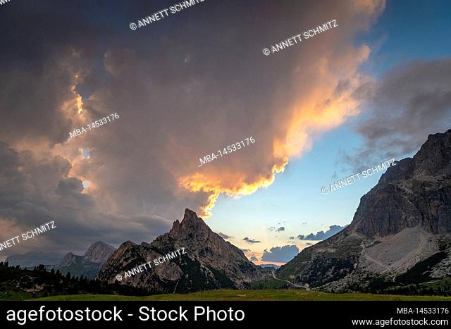 Sunset in the Dolomites on the Falzarego Pass