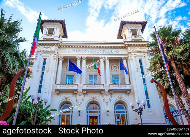 SANREMO, ITALY - CIRCA AUGUST 2020: view of the Sanremo Casino, one of the main landmarks of the city and Liguria Region