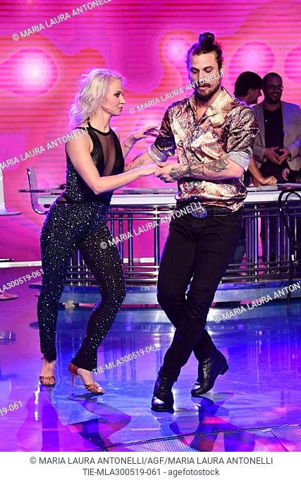 Dani Osvaldo dancing with Veera Kinnunen at tv show Porta a porta, Rome, ITALY-29-05-2019