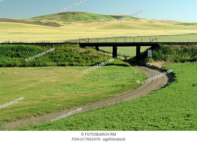 The Palouse Country, WA, Washington, Whitman County, rolling hills, fields, railroad bridge