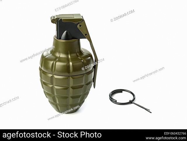 Grenade and check isolated on white background