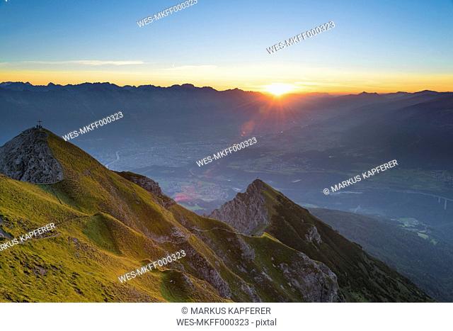 Austria, Tyrol, Stubai Alps, Saile at sunset