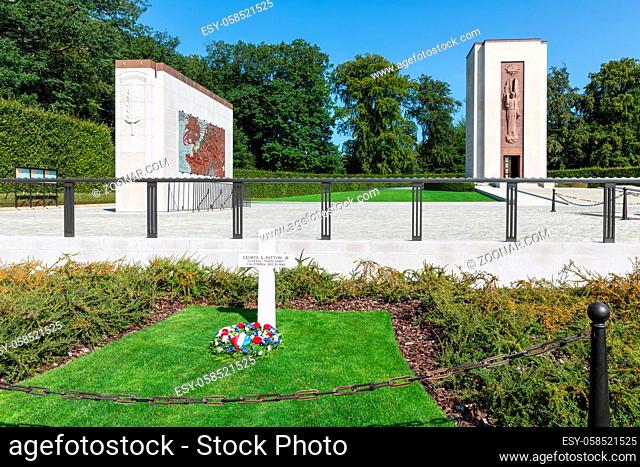 Hamm near Luxembourg city, Luxembourg - August 22, 2018: American WW2 Cemetery with memorial monument and grave of general Patton