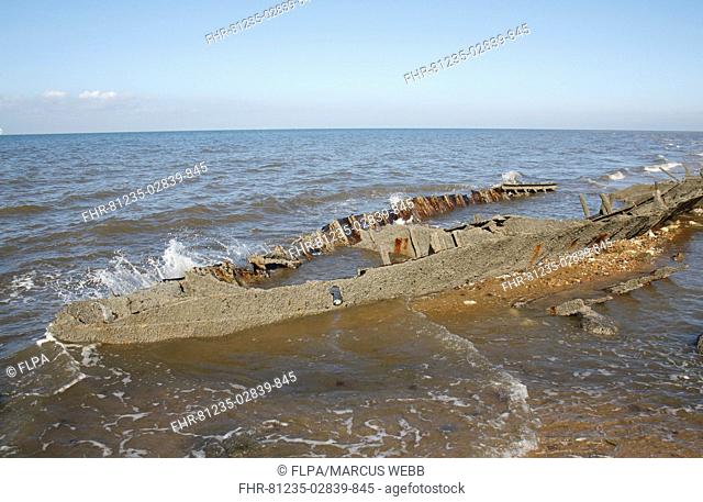 Shipwreck on beach with outgoing tide, 'The Sheraton', Hunstanton, Norfolk, England, september