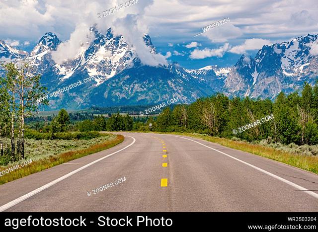 Highway in Grand Teton National Park, Wyoming, USA