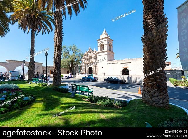 Arequipa Peru September 2018 this is the baroque facade of the church of Yanahuara built in 1750