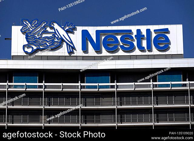Nestlé logo on the roof of the Germany headquarters of Nestlé Germany AG. The food industry giant Nestle sells its Chinese water division to the Tsingtao...