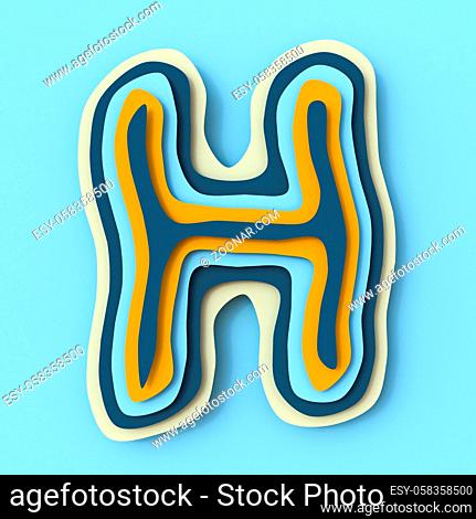 Colorful paper layers font Letter H 3D render illustration isolated on blue background