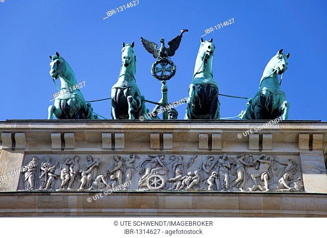 Part of the Brandenburg Gate on Pariser Platz, Berlin, Germany, Europe