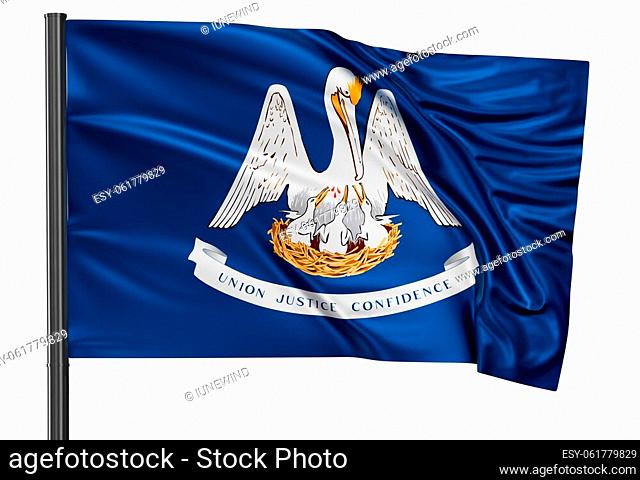 Louisiana US state flag waving in the wind isolated on white background