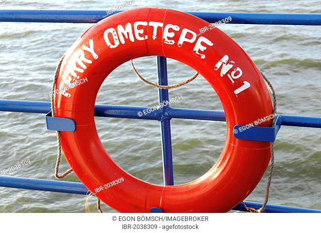 Life ring, floating ring of Ferry Ometepe No.1, Ometepe Island, Lake Nicaragua, Nicaragua, Central America