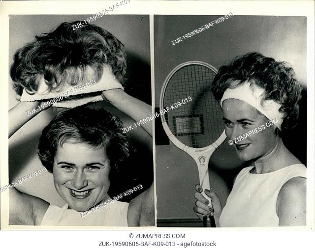 Jun. 06, 1959 - New Styles by teddy Tying on show in London Shirley Bloomer and the 'Sportsgirl Wig'. New styles for tennis - Play wears and after-dark