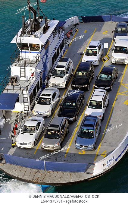 Car Ferry transports automobiles from Fisher Island to Miami Florida
